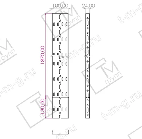 Лоток несущий прямой НЛ-10 П1,87 высотой 24 мм чертеж
