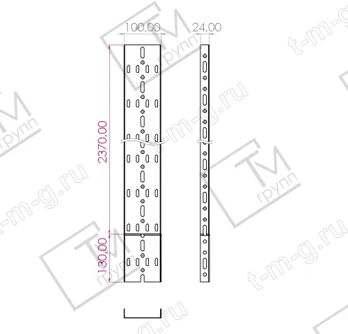 Лоток несущий прямой НЛ-10 П2,37 высотой 24 мм чертеж