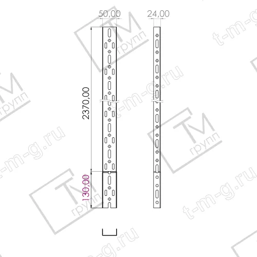 Лоток несущий прямой НЛ-5 П2,37 высотой 24 мм чертеж