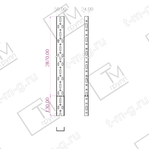 Лоток несущий прямой НЛ-5 П2,87 высотой 24 мм чертеж