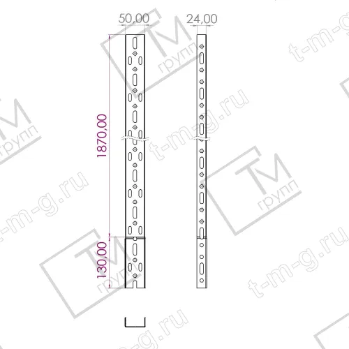 Лоток несущий прямой НЛ-5 П1,87 высотой 24 мм чертеж