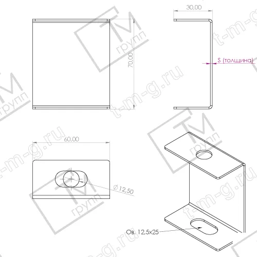 Скоба облегченная для подвеса лотка на шпильке чертеж