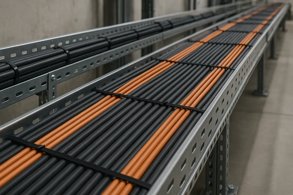 Крепление кабелей в лотках