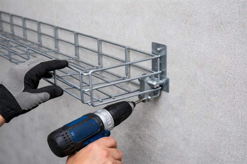 Настенный монтаж проволочных лотков
