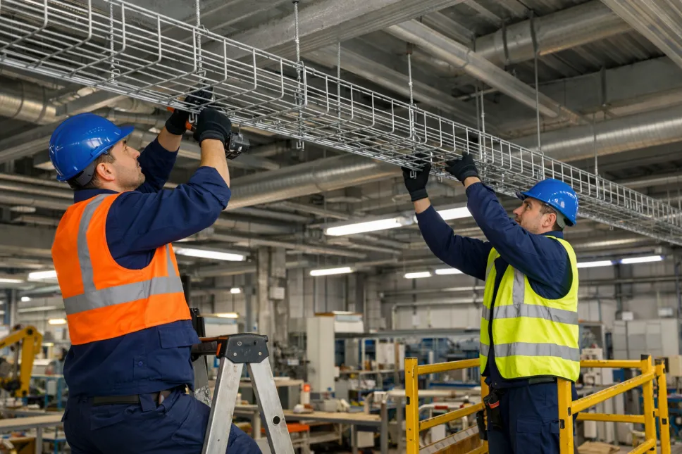 Этапы монтажа проволочного лотка