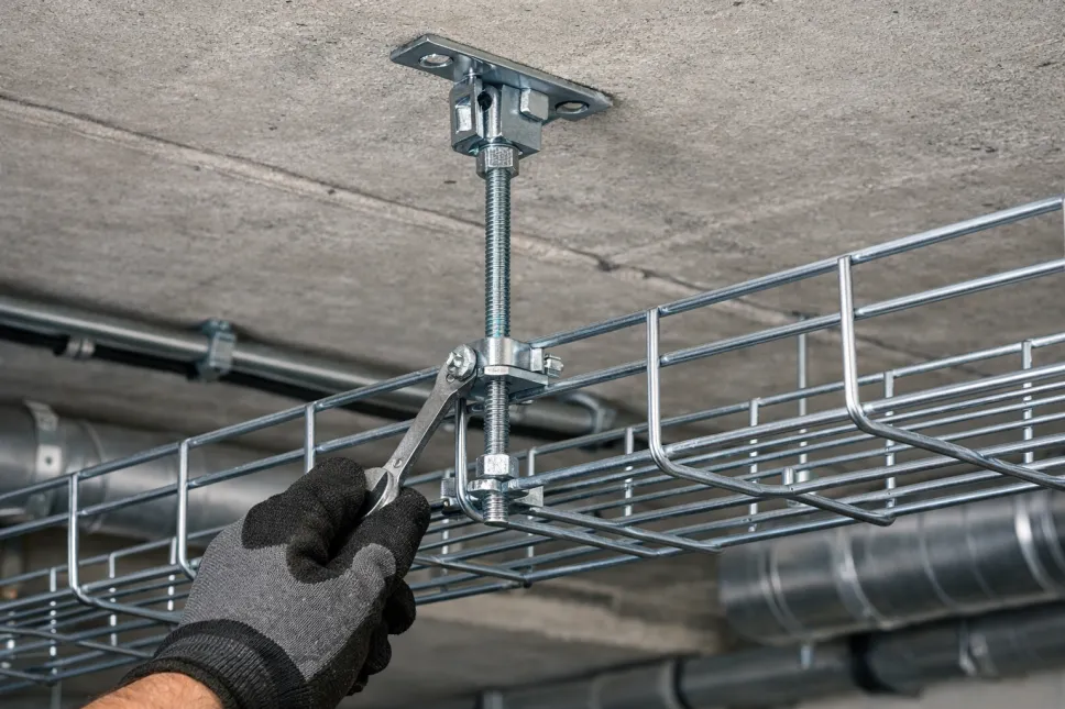 Потолоичный монтаж проволочных лотков