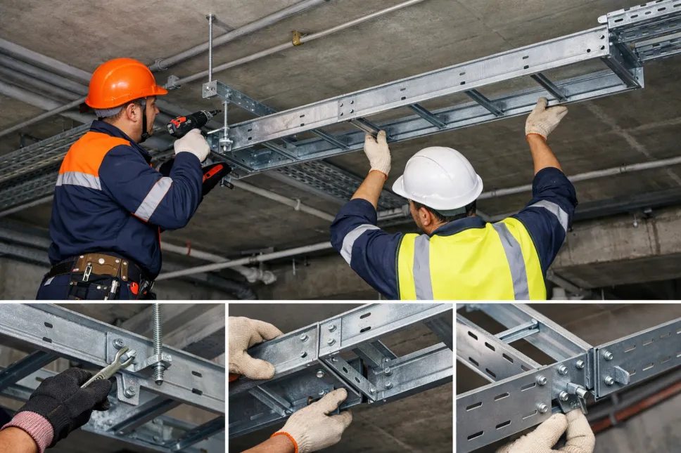 Монтаж лестничного лотка - способы крепления конструкций лестничного типа